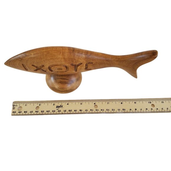 Christian Fish Sculpture Table Decor Greek IXOYE Genuine Oregon Myrtlewood - Picture 7 of 7